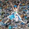 Dancer Lynne Neuman covered in plastic garbage