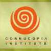 logo for Cornucopia Institute, an orange spiral on light green background