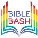 Bible Bash Logo Rainbow book with words Bible Bash