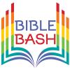 Bible Bash Logo Rainbow book with words Bible Bash